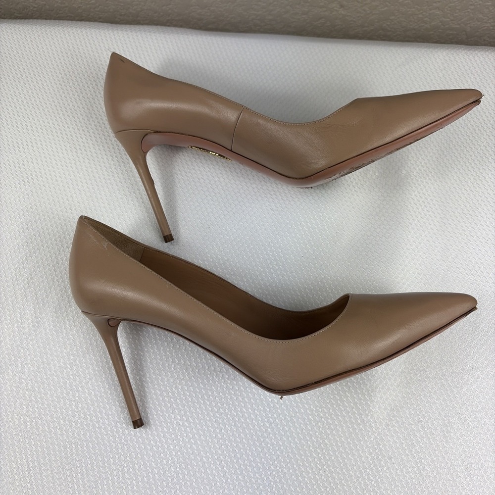 Aquazzura Leather Firenze Pumps Beige Size 39.5 Pointed Toe Heel - Picture 4 of 11